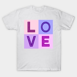 LOVE type with hearts pinks purples T-Shirt